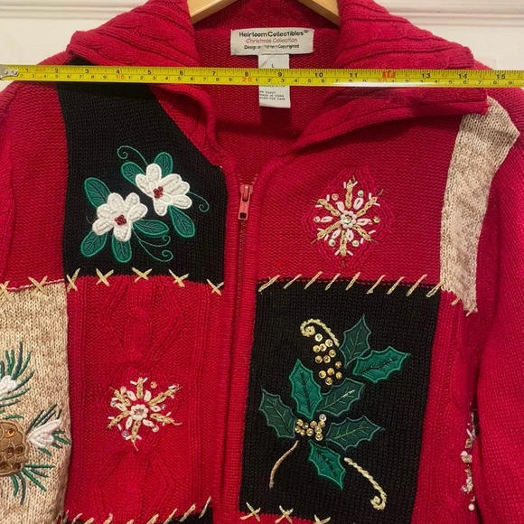Vintage Heirloom Collectibles Christmas Sweater patchwork cardigan Size L Large - Picture 4 of 7